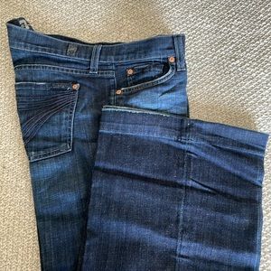 7 For All Mankind Dojo Mid Rise Wide Leg Trouser Dark Wash